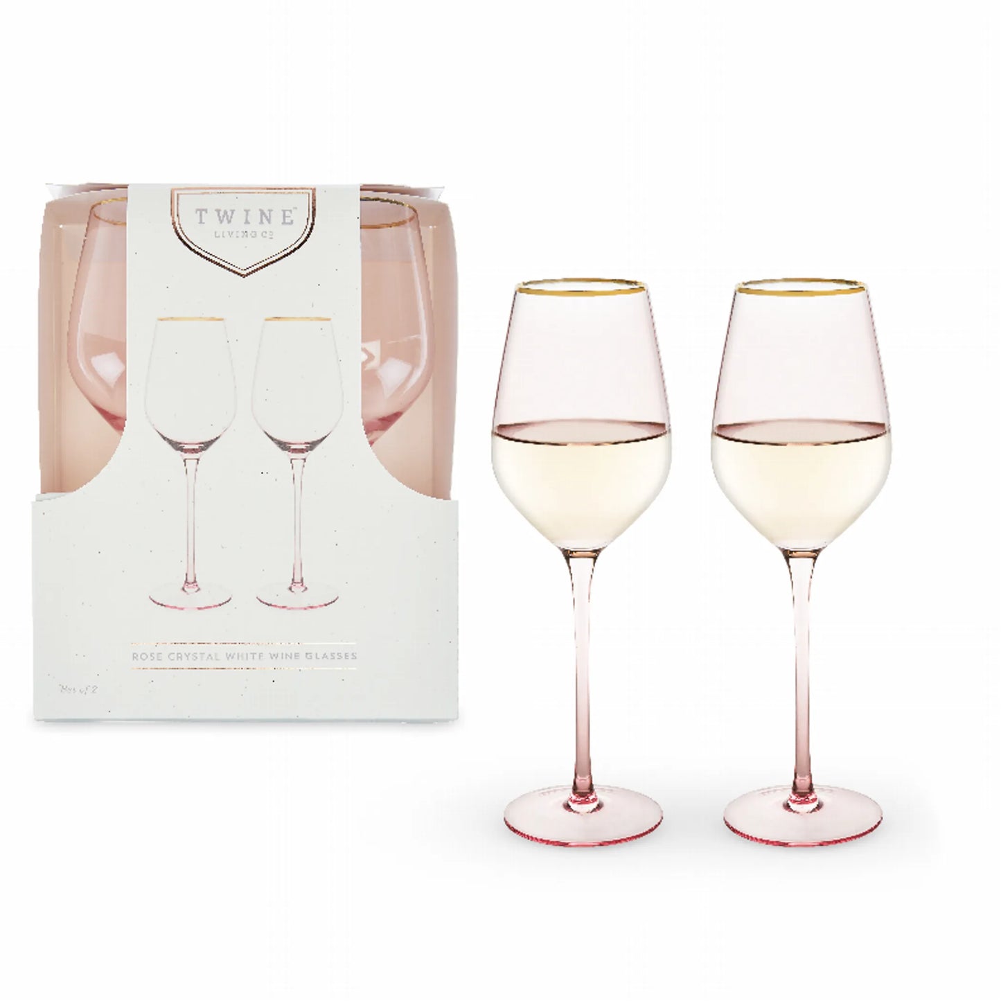 Rose Crystal Wine Glasses by Twine | Pink Stemmed Wine Glasses for Home Bar