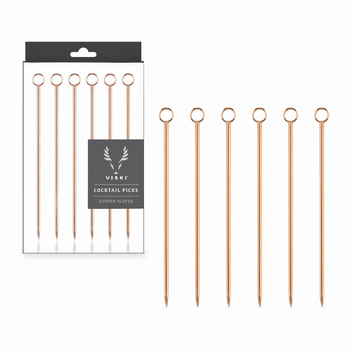 Viski Copper Cocktail Picks — Set of 6 | Bar Garnish Picks for Home Bar