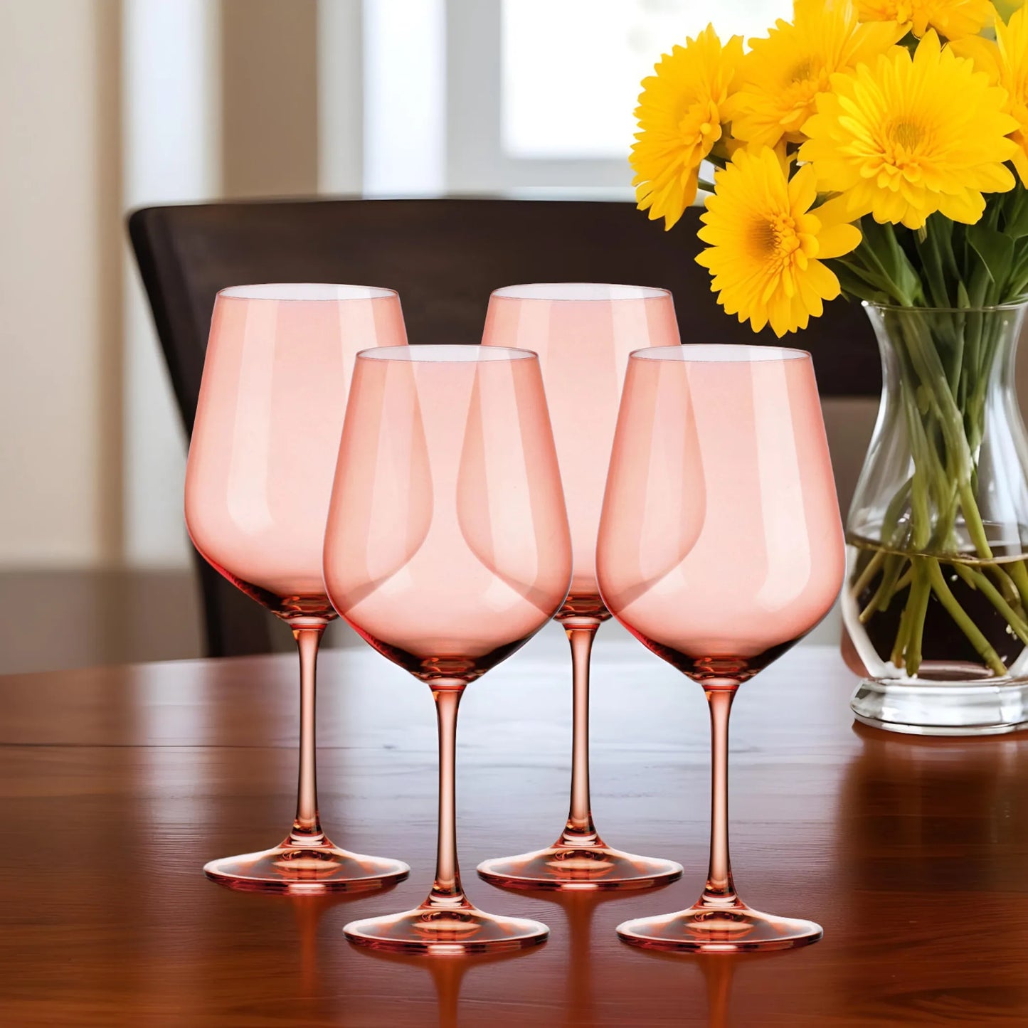 Set of Four Coral Crystal Balloon Bowl Stemmed Red Wine Glass - Set of 4