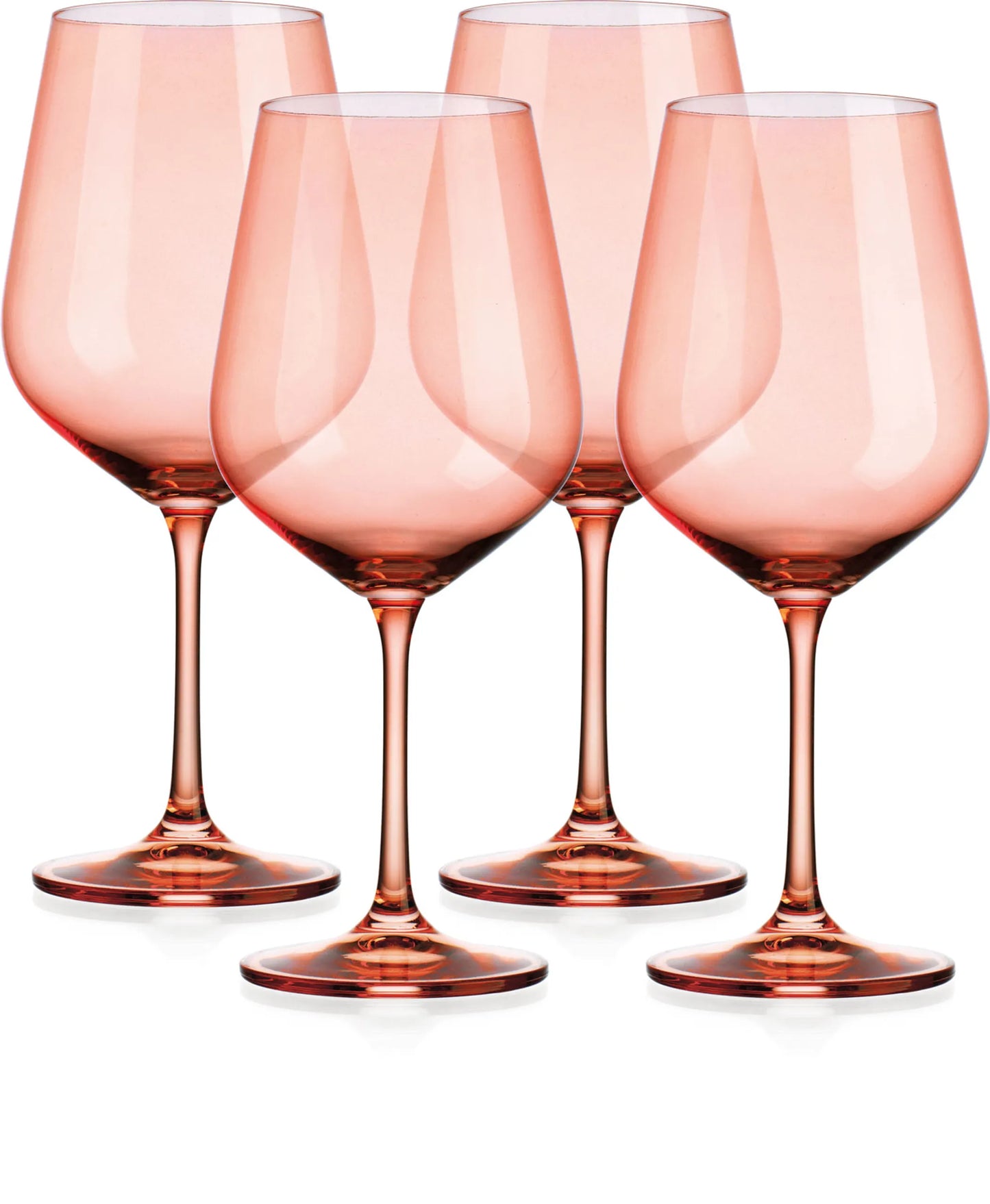 Set of Four Coral Crystal Balloon Bowl Stemmed Red Wine Glass - Set of 4