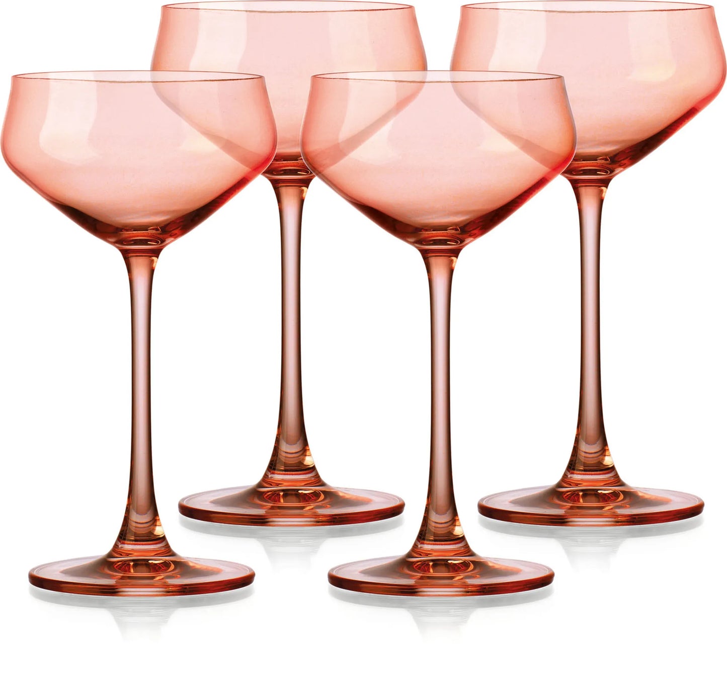 Coral Crystal Shallow Bowl Stemmed Coupe - Set of 4