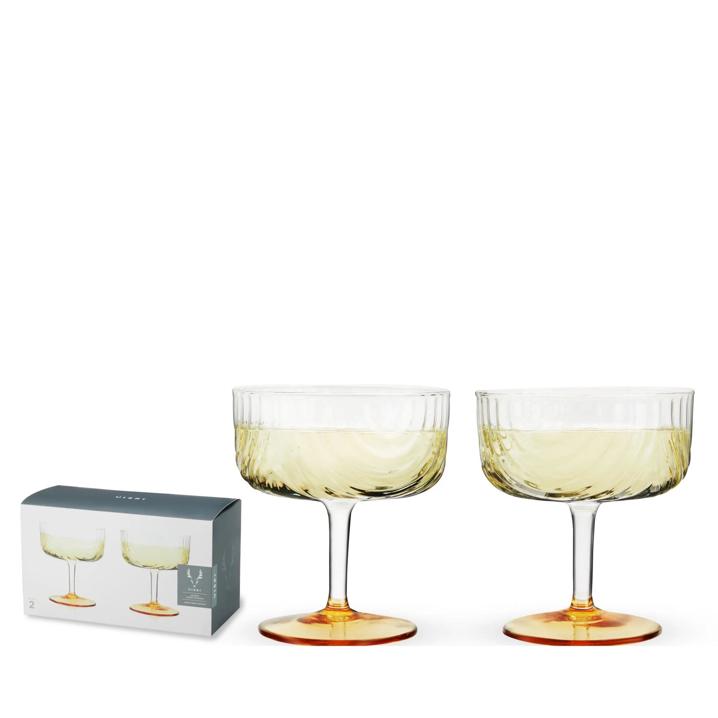 Viski Gatsby Gold Crystal Coupes — Set of 2 | Art Deco Cocktail Coupe Glasses