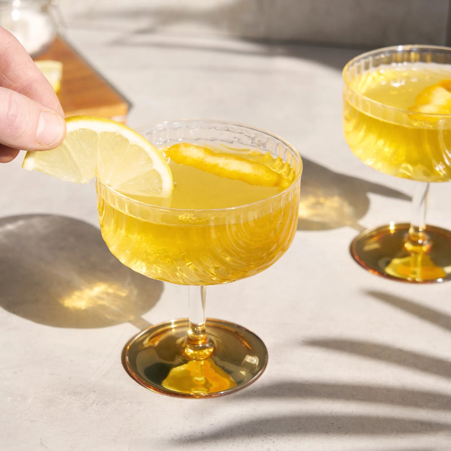 Viski Gatsby Gold Crystal Coupes — Set of 2 | Art Deco Cocktail Coupe Glasses