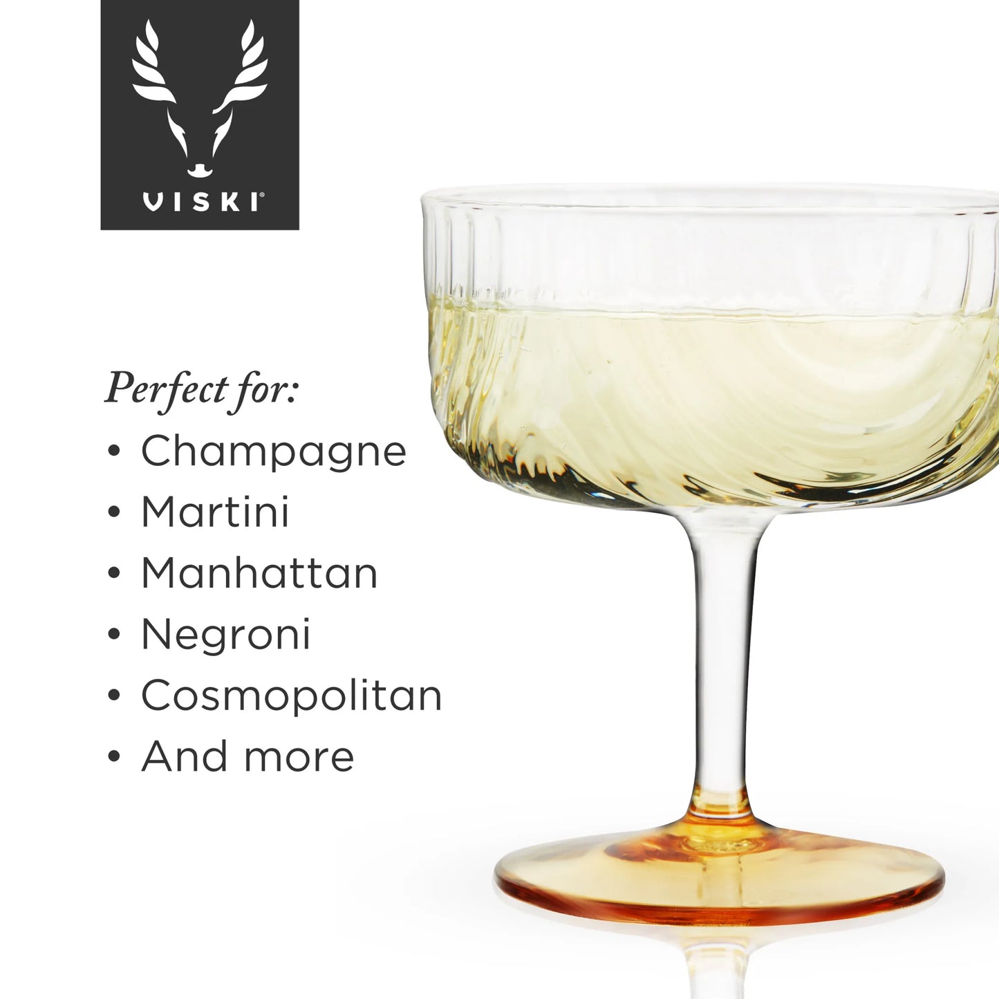 Viski Gatsby Gold Crystal Coupes — Set of 2 | Art Deco Cocktail Coupe Glasses