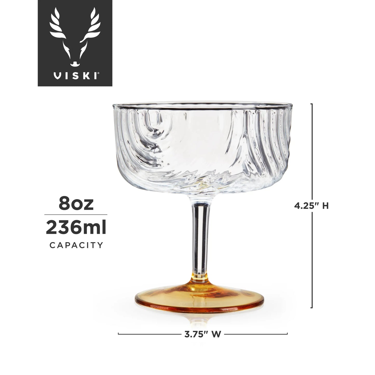 Viski Gatsby Gold Crystal Coupes — Set of 2 | Art Deco Cocktail Coupe Glasses