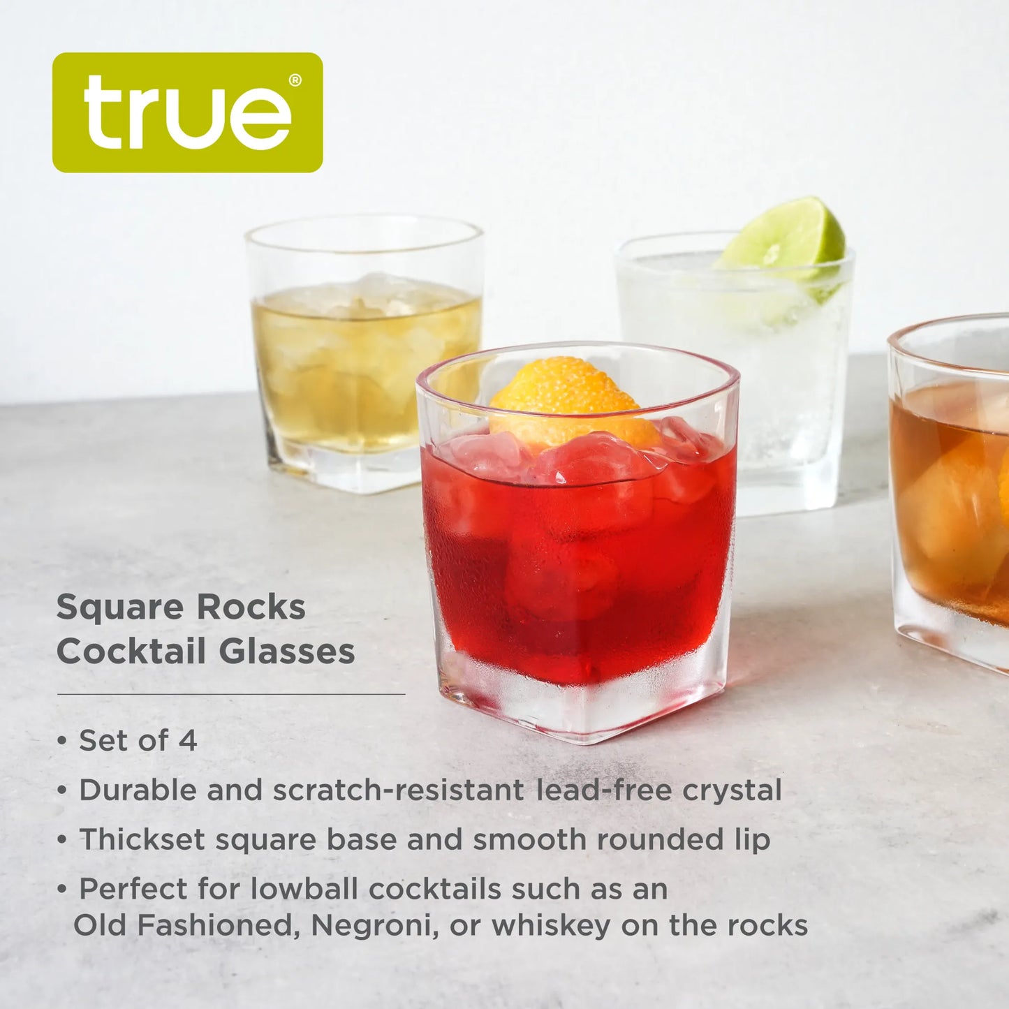 Square Rocks Glass by True | Modern Crystal Rocks Glass for Home Bar