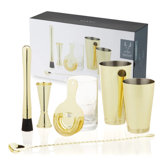 Viski Gold 7-Piece Bar Essentials Set | Professional Home Bar Tool Kit
