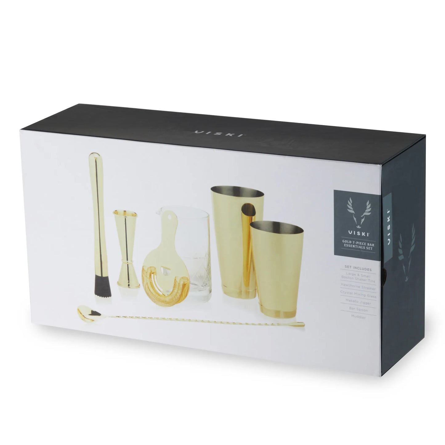 Viski Gold 7-Piece Bar Essentials Set | Professional Home Bar Tool Kit