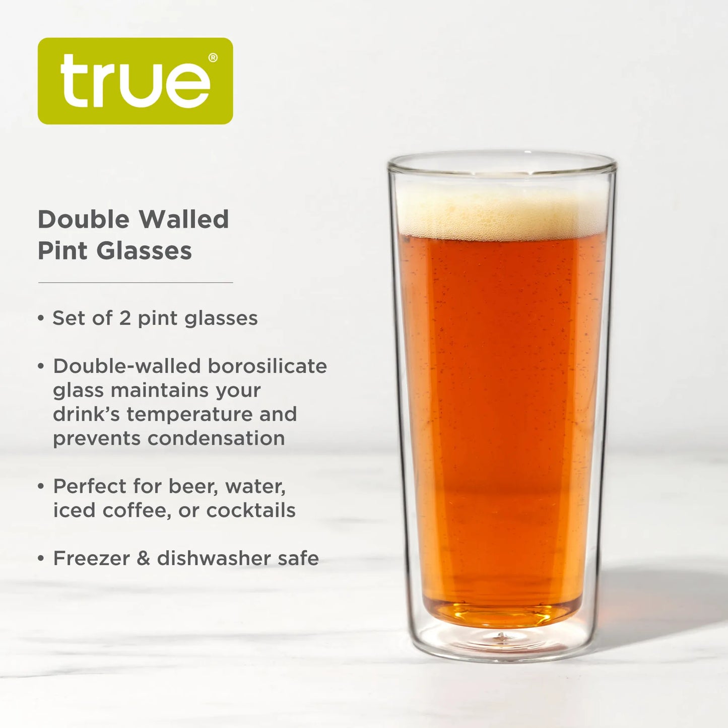 Double Walled Pint Glasses by True - Set of 2