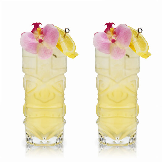 Crystal Tiki Glasses by Viski — Set of 2 | 14oz Tropical Cocktail Glasses for Home Bar
