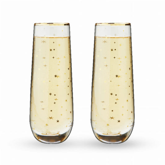 Starlight Stemless Champagne Flutes by Twine | Celestial Pattern Sparkling Wine Glasses