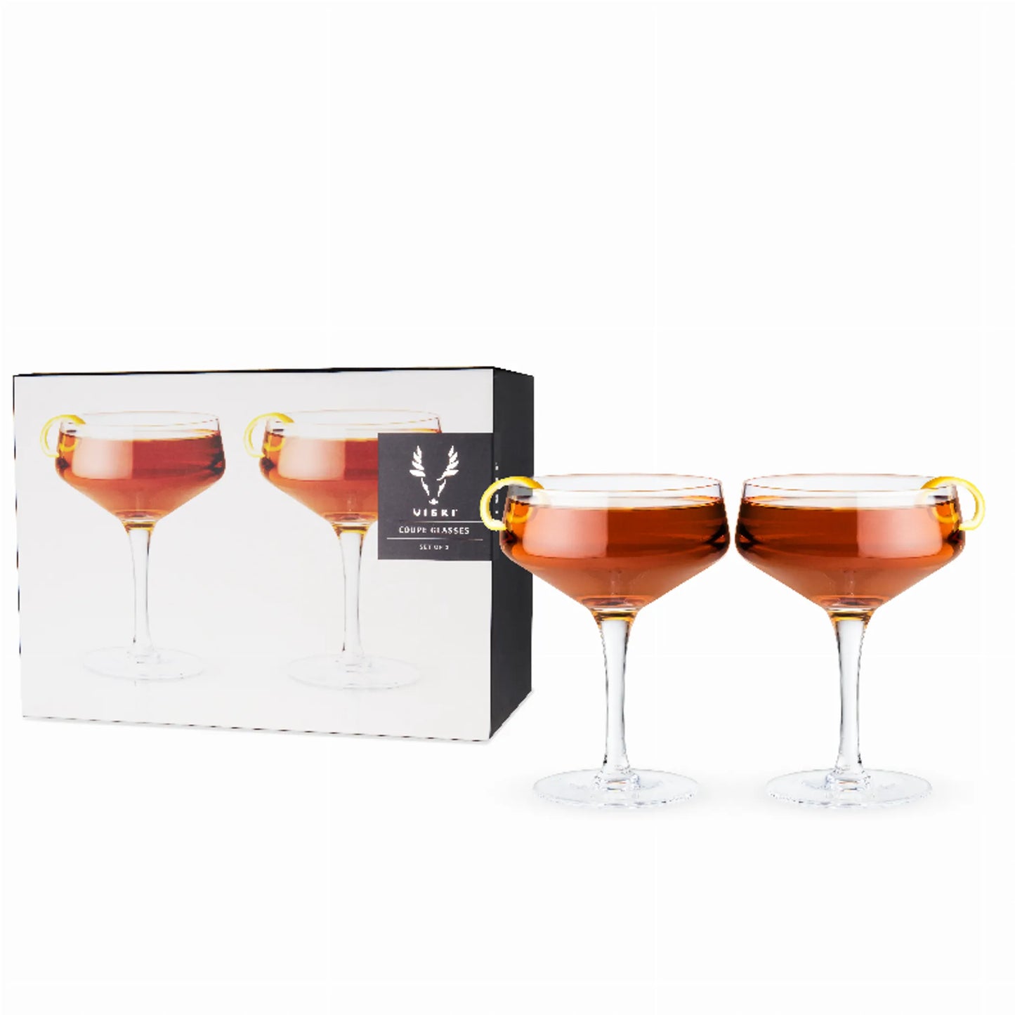 Angled Crystal Coupe Glasses by Viski | Modern Stemmed Cocktail Coupe Set of 2