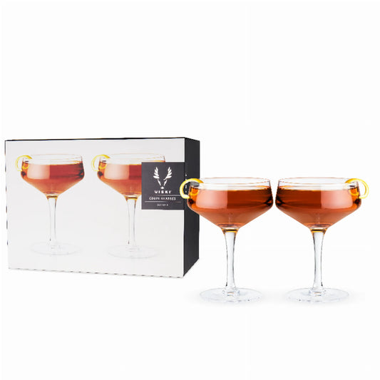 Angled Crystal Coupe Glasses by Viski | Modern Stemmed Cocktail Coupe Set of 2