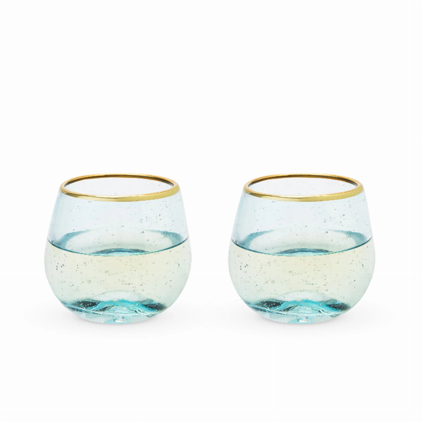 Aqua Bubble Stemless Wine Glass Set By Twine