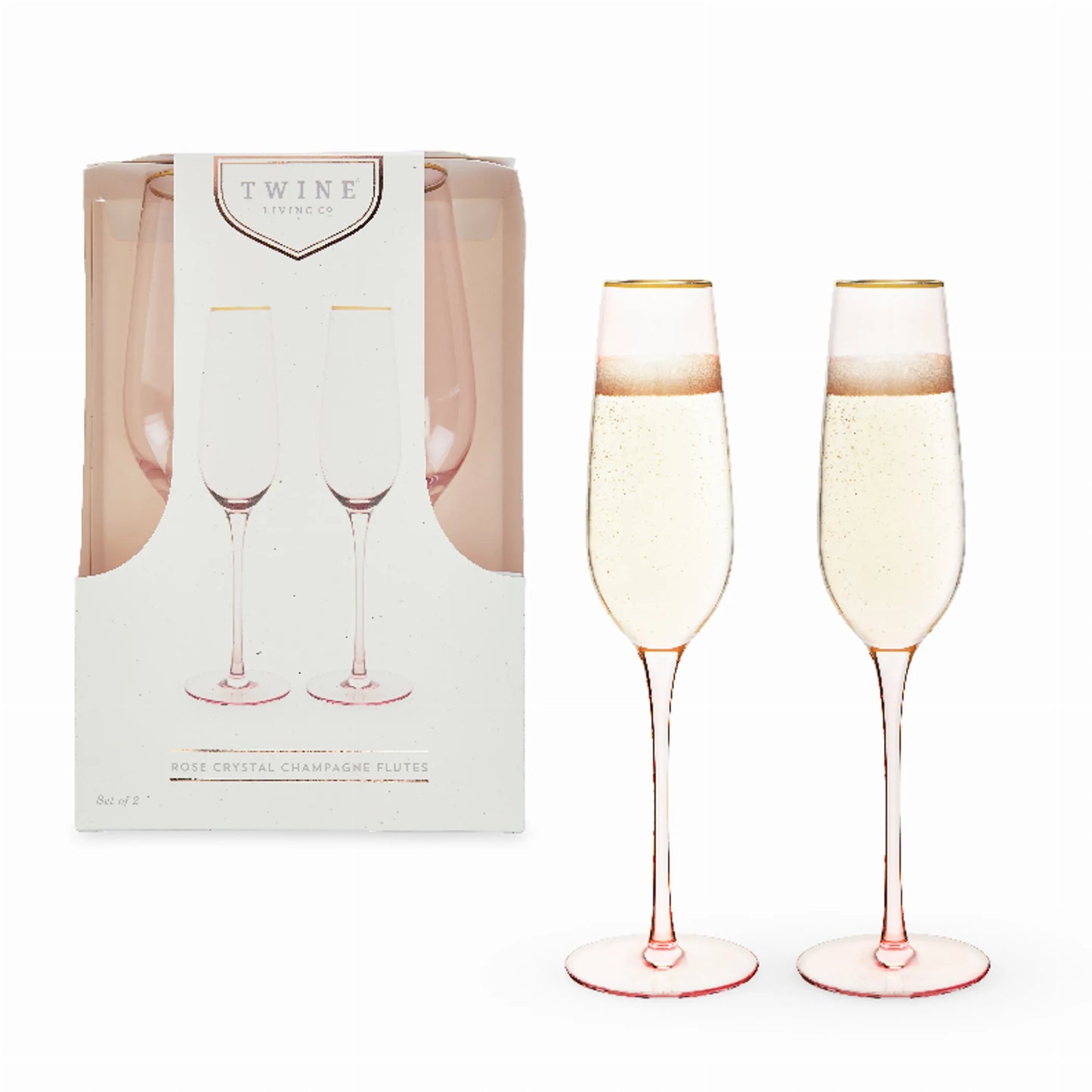 Rose Crystal Champagne Flutes by Twine | Pink Sparkling Wine Glasses for Home Bar