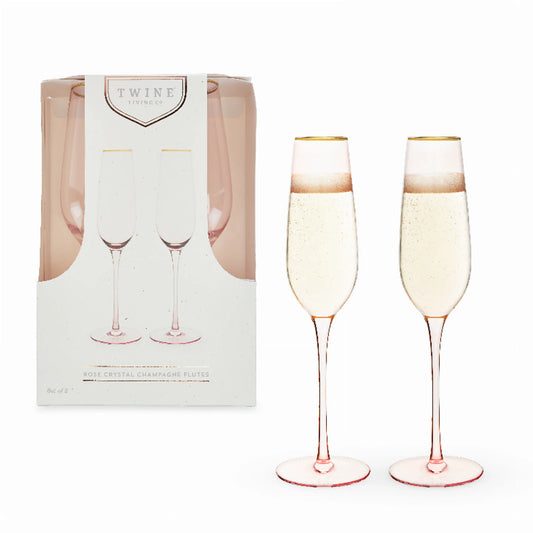 Rose Crystal Champagne Flutes by Twine | Pink Sparkling Wine Glasses for Home Bar