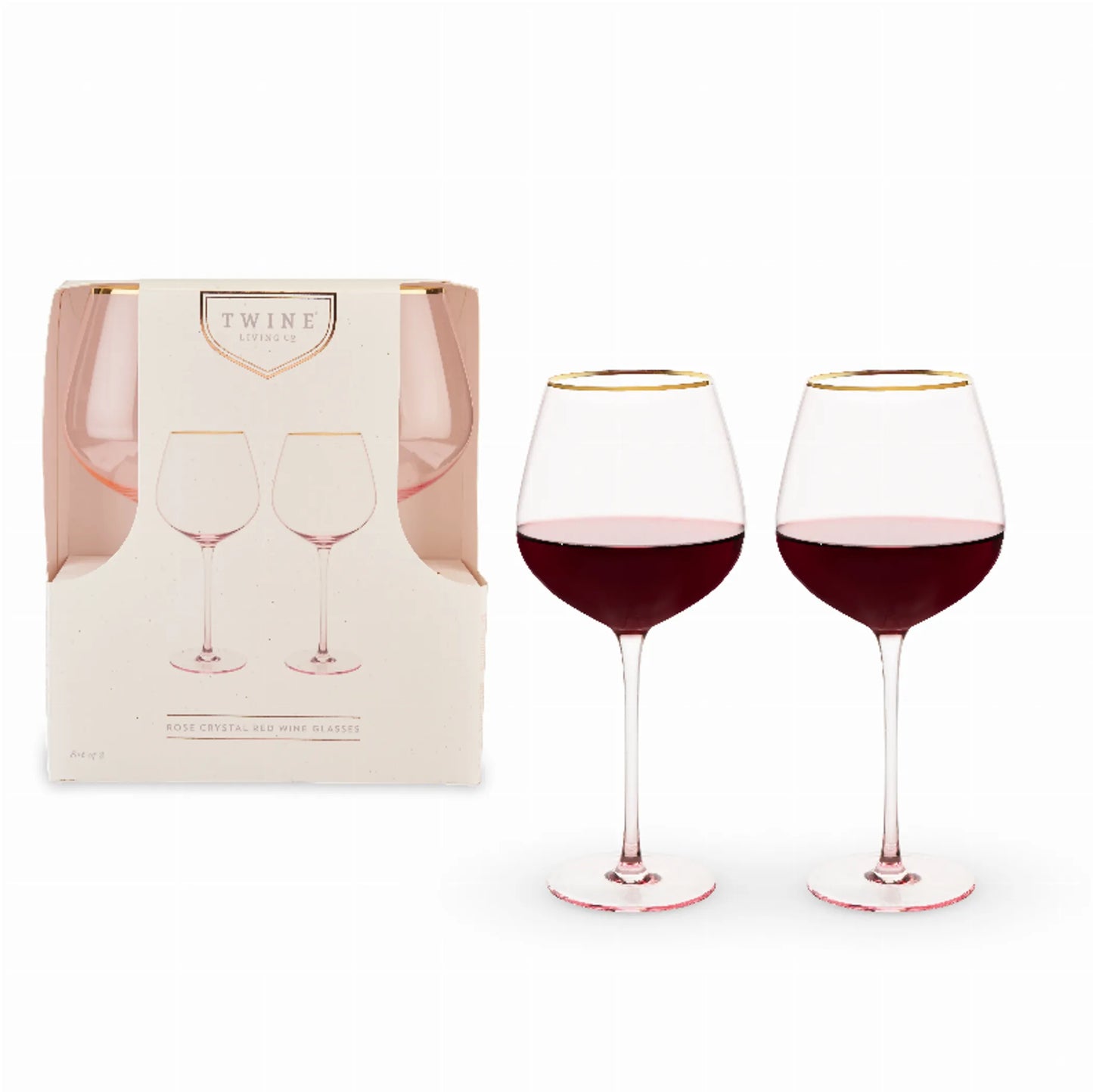 Rose Crystal Wine Glasses by Twine | Pink Stemmed Wine Glasses for Home Bar