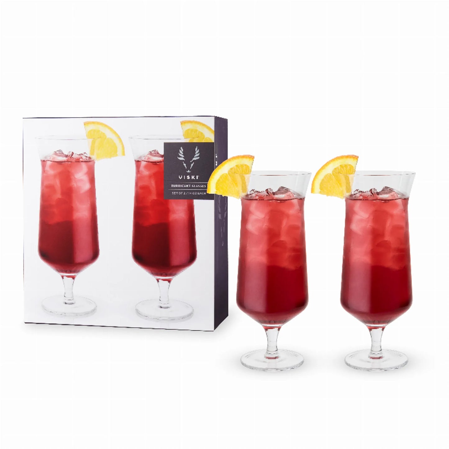 Crystal Hurricane Cocktail Glasses by Viski — Set of 2 | 14oz Home Bar Glassware