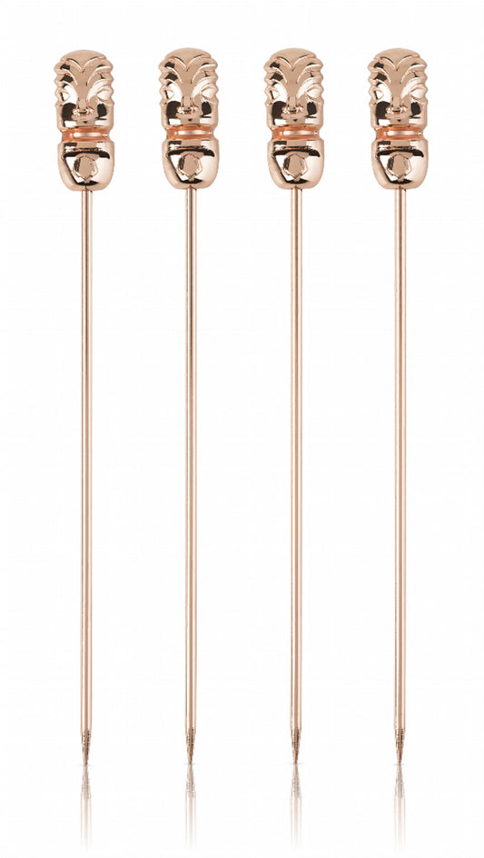 Viski Tiki Cocktail Picks — Set of 4 | Copper Bar Garnish Picks for Home Bar