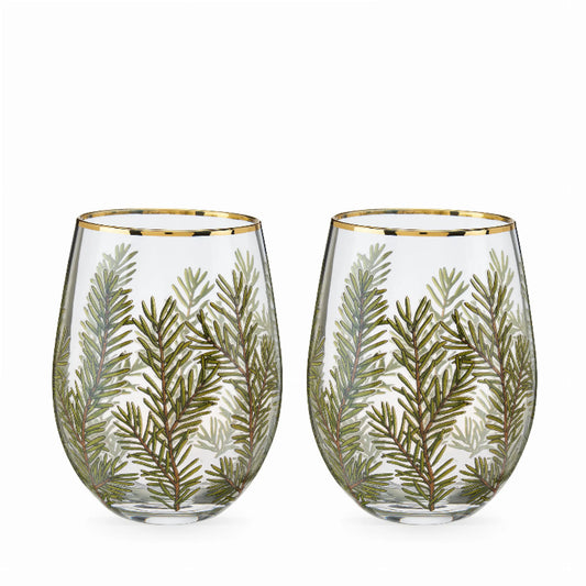 Woodland Stemless Wine Glass Set By Twine - Set of 2