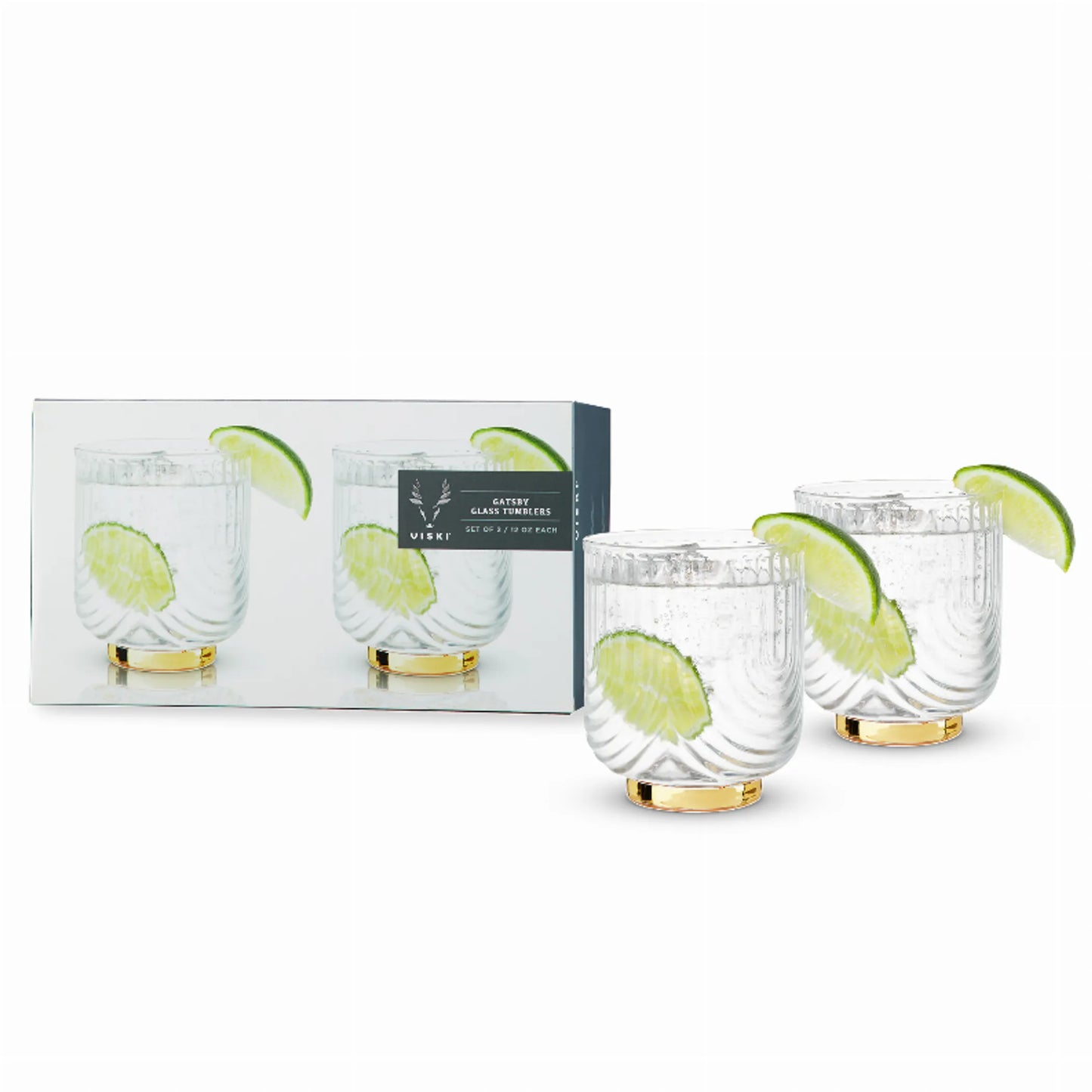 Viski Gatsby Gold-Base Crystal Tumblers — Set of 2 | Art Deco Cocktail Glasses