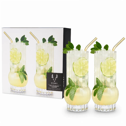 Deco Crystal Highball Glasses by Viski | Art Deco Home Bar Cocktail Glasses