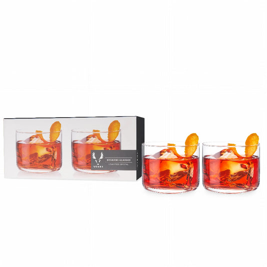 Crystal Negroni Glasses by Viski — Set of 2 | 8oz Stemless Lowball Cocktail Glasses
