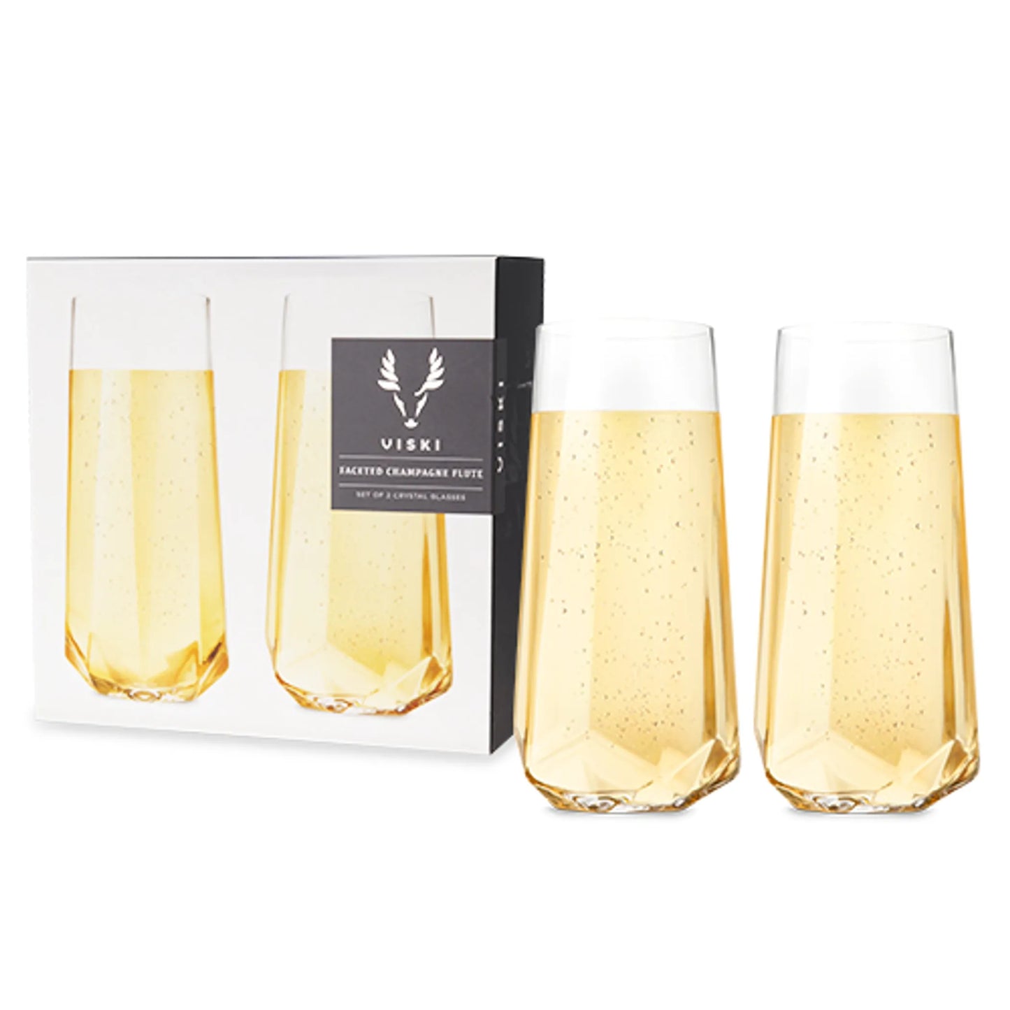 Faceted Crystal Stemless Champagne Flutes by Viski — Set of 2 | Lead-Free Crystal Sparkling Wine Glasses