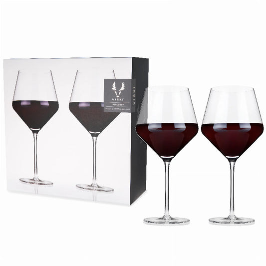 Angled Crystal Burgundy Glasses By Viski - Set of 2