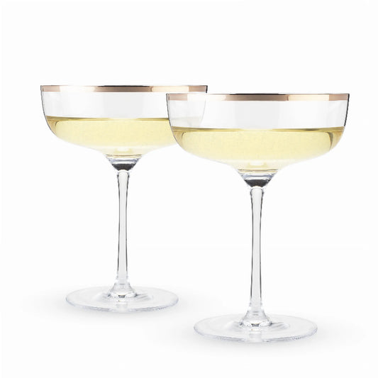 Copper Rim Crystal Coupe Glasses by Twine — Set of 2 | 10oz Cocktail Coupe Glasses