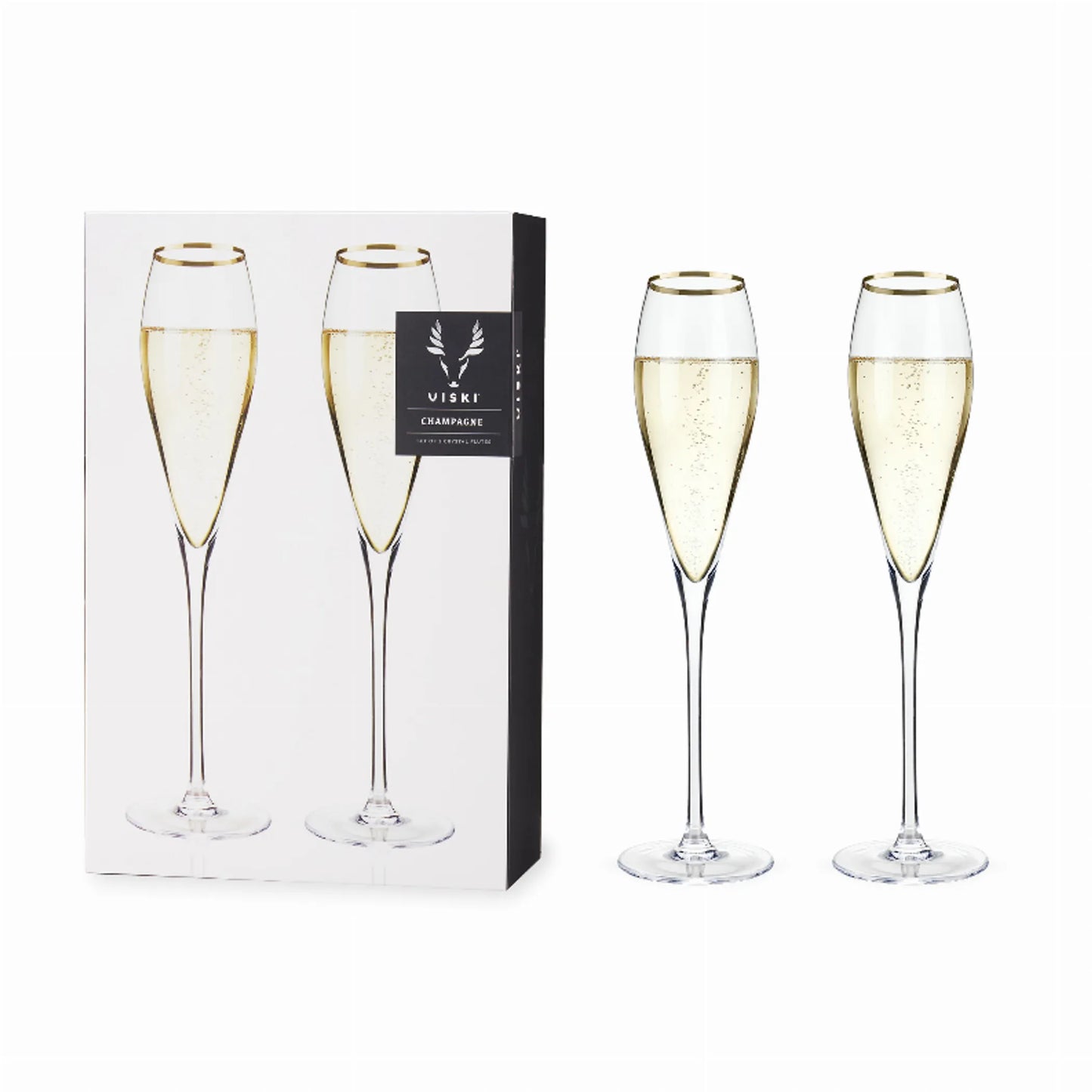 Gold-Rimmed Crystal Champagne Flutes by Viski | Elegant Stemmed Sparkling Wine Glasses