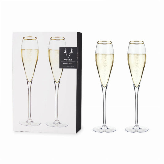 Gold-Rimmed Crystal Champagne Flutes by Viski | Elegant Stemmed Sparkling Wine Glasses